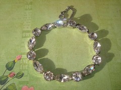 Vtg. EISENBERG BRACELET&TWO PAIRS EARRINGS CLEAR RHINESTONES ALL SIGNED,LOT/SET