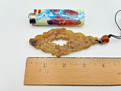 21st & Stone Carved Old Jade Carnelian Bead Leather Cord Silver Accents Necklace