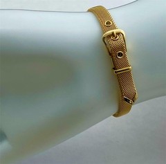 Vintage Gold Tone Mesh Belt ID Bracelet up to 6-3/4″