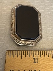 Vintage 925 Sterling Silver Black Onyx Marcasite Brooch Art Deco Revival Octagon