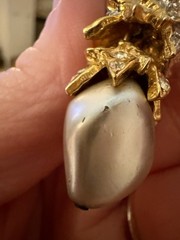 VINTAGE KENNETH LANE COUTURE CHAMPAGNE PEARL & CRYSTAL EARRINGS GOLD TONE