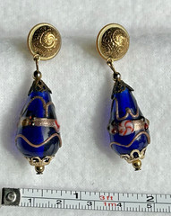 Vntg Murano Venetian Glass Wedding Cake Cobalt Blue Dangle Bullet Back earrings0