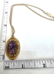 Vintage Amethyst Cluster Pendant Necklace Gold Tone Purple Stone Germany 18 in