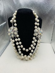 Dazzling AB Rhinestone Vintage Hollywood Glamorous Layered Faux Pearl Necklace