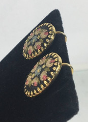Vintage Gold Tone Earrings With Emboidered Flowers Clip-on Style Women’s Jewelry