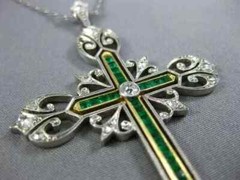 3CT Art Deco Vintage Style Cross Pendant Lab Created Diamond 14k White Gold FN