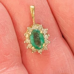 Solid 14k Yellow Gold Natural Emerald & Diamonds Pendant .6ct & .22ct .75gr 14mm