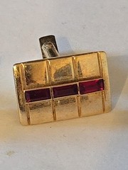 Vintage Rectangle Twist Cuff Links Gold Toned With Red Stone Center Bullet Back