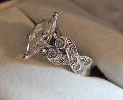 14K White Gold Marquise CZ Engagement Ring Prong Set, Accents Size 5.75
