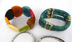 Lot of 7 Vintage Bracelets, 4 Stretch, 3 with a Clasp all wearable, Multi-colors