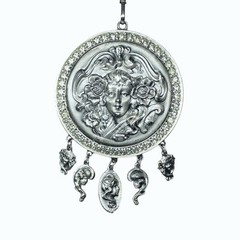Original RARE GOLDETTE ART NOUVEAU GODDESS Lariat Pendant Silver Tone Necklace