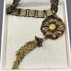 Vintage Faux Opal Charm On New Victorian Book Chain Necklace,Antique Finish OOAK