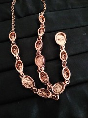 Vtg Avon SP Y-Drop Necklace Rose Gold Tone Glass AB Rhinestone 18″ Adjust(L176)