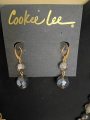 VTG Cookie Lee 32″ Chain Necklace Earring Jewelry Set Gold Rings Brown Accents