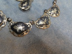 Siam Temple Dancers Necklace Sterling Silver Niello + Clip Earrings