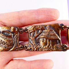 Vintage SIMBA Africa Handmade Panel Bracelet Bronze Tone 40’s Tribal Pots