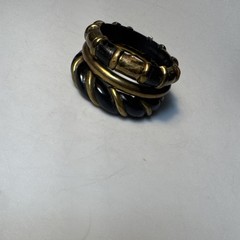 3 VTG BLACK BONED HORN w/BRASS /GOLD INLAIDED BANGLE BRACELETS