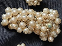 Vintage Faux Pearl Cha Cha Brooch Earring Set French Trombone Clasp Clip On READ
