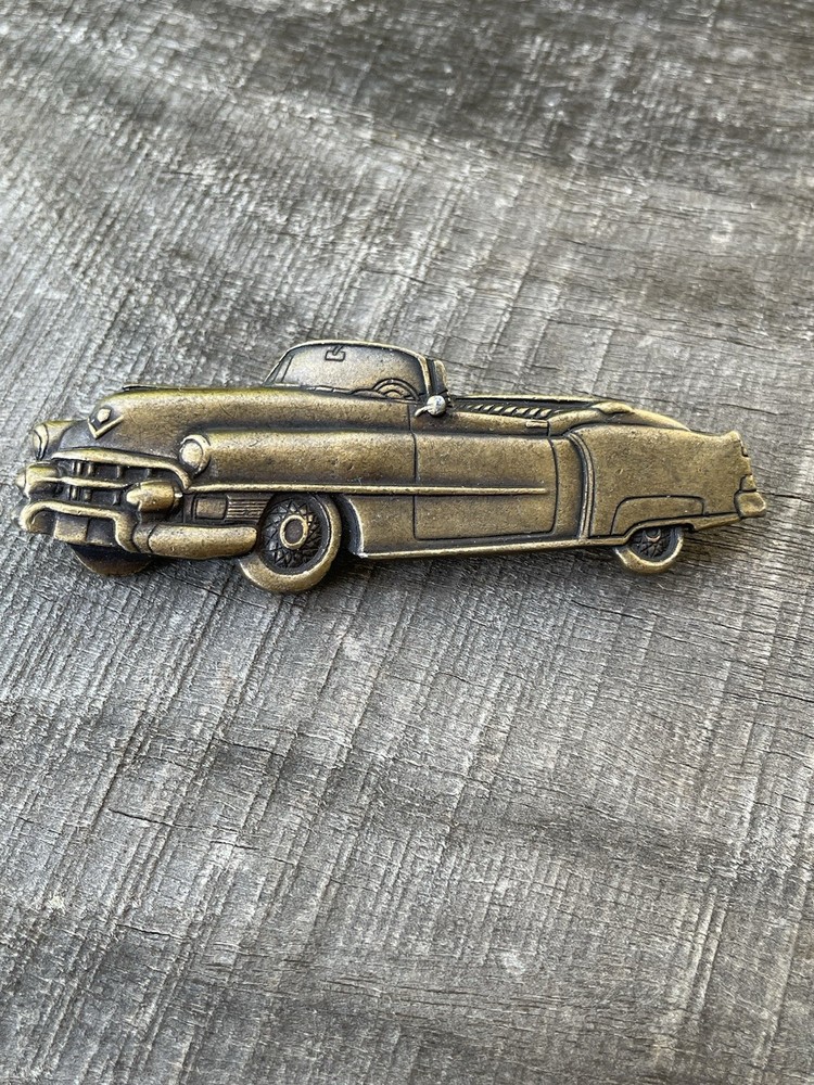 VTG 1950s Cadillac convertible brooch/pin metal alloy dark bronze color 3 1/8 L