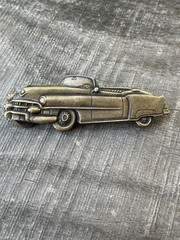 VTG 1950s Cadillac convertible brooch/pin metal alloy dark bronze color 3 1/8 L