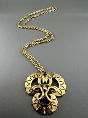 Vintage MCM Necklace Brushed Gold Tone Pendant 24”