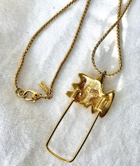 Vintage Monet Signed Charm Holder Pendant Gold Tone 30”Rope Necklace