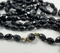Vintage Jet Black Beaded Necklace Flapper Extra Long Made In Austria about 56″