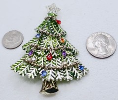 Avon Vintage 2008 Dangle Rhinestone Ornament Xmas Tree Pin Brooch 5th Annual