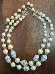 Hobe Double Strand Faux Pearl Venetian Wedding Cake Glass Bead Necklace 16-17”