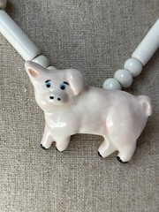 Flying Colors Ceramic Pig Necklace Pink Dot Beads