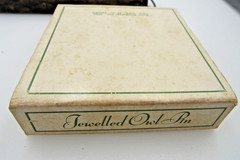 Vintage Jewelled Owl Pin Green Rhinestone Gold Perfume New Old Stock in Box A2