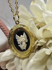 Angel Easter Spring Wedding jewelry Cameo Locket Pendant Necklace Gold Mom