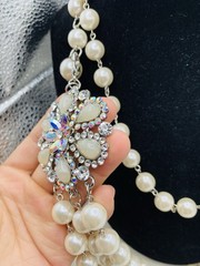 Dazzling AB Rhinestone Vintage Hollywood Glamorous Layered Faux Pearl Necklace