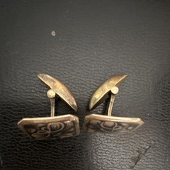 Vintage Brass Square Floral Bullet Back Cufflinks Gold Black for Men