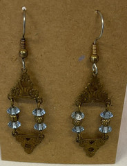 Used Vintage Gold Dangle Earrings With Blue Color Stone