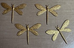 Vintage Brass Dragonfly Stampings 36mm Nature Jewelry Findings Lot of 4 NOS