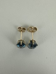 Vintage 14k Gold Emerald Cut London Blue Topaz Stud Earrings