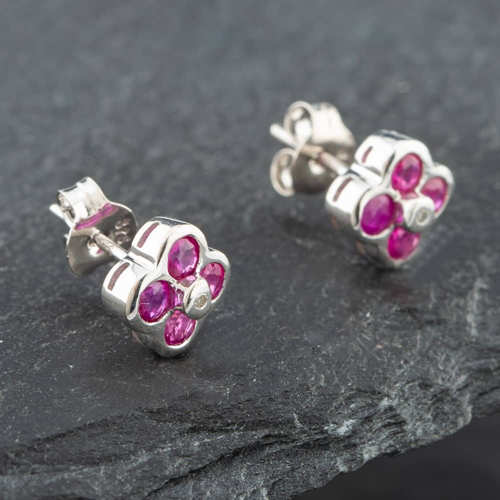 Second Hand White Gold 0.66ct Brilliant Cut Ruby & Diamond Stud Earrings 4317…