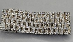 Rhinestone Wide Bracelet Stretch Band Clear Glass Stones Sparkling Party