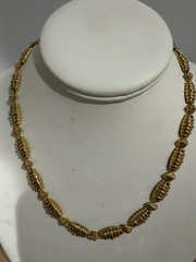 Vintage Style Gold Tone Necklace Link Choker Geometric Chain Ribbed 18”