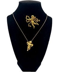 MMA SIGNED METROPOLITAN MUSEUM OF ART NYC SET NECKLACE BROOCH GOLD FILLED CUPID