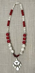 Handmade Red & Clear Crackle Glass Bead Necklace Acrylic Pendant Magnetic Clasp