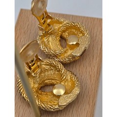 Vintage Christian Dior Rhinestone Rope Twist Knot Clip On Earrings Gold Tone