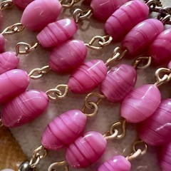 Vintage Pink Art Glass Faux Pearl Fringe Bib Statement Necklace Dramatic Runway