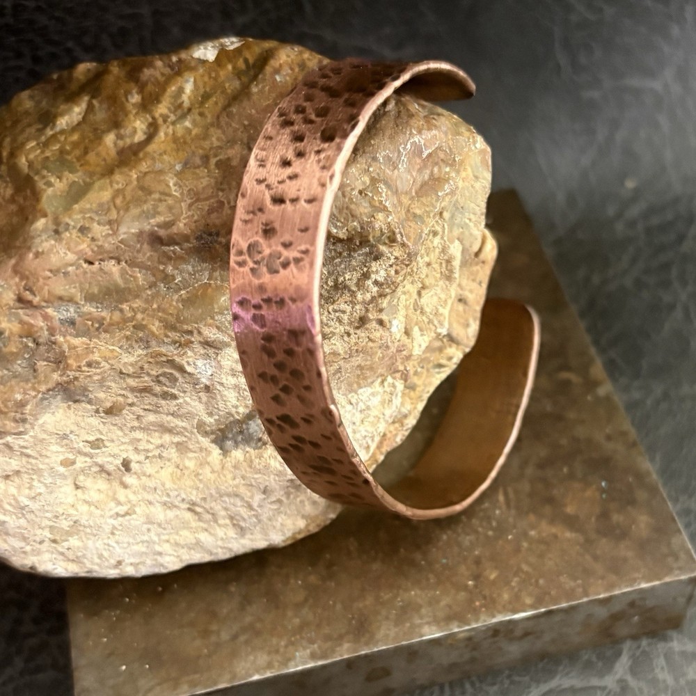 Brutalist Modernist Men’s Dimple Hammered Thick Pure Copper Cuff Bracelet Viking