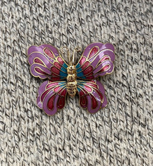 Vintage Butterfly Brooch Cloisone 3D Enamel Pink Lepidoptra 80s Gift Gold Tone