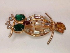 Vintage Scitarelli Owl Pin Brooch Pendant Gold tone Rhinestone Signed Night Bird