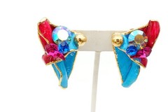 Vintage Clip On Earrings Gold Tone Rhinestone L3