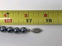 Gray Faux Pearl Necklace 17 Inches Knotted 8mm Beads Vintage Sheen Unsigned