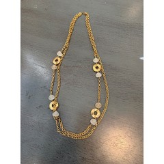 Vintage Gold Tone Double Strand Long Chain Necklace Frosted Beads Donut Charms